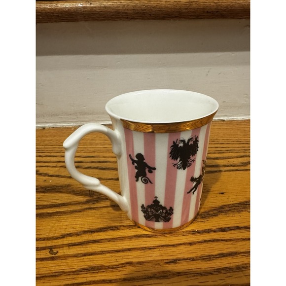 KulturGut‎ AG Bone China Mug Pink White Stripes Gold Rim Silhouettes Cherubs 3'' - Picture 7 of 9